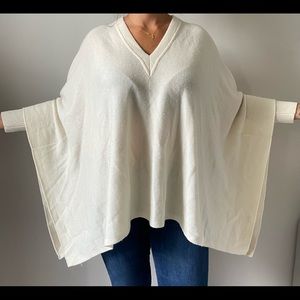 Vince Wool Rib Cuff V-neck Poncho Sweater